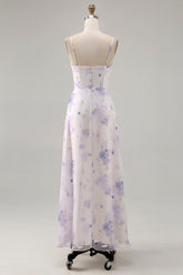 Lavendelblüten Spaghettiträger Ausgeschnittenes Hochzeitsgastkleid mit Schlitz